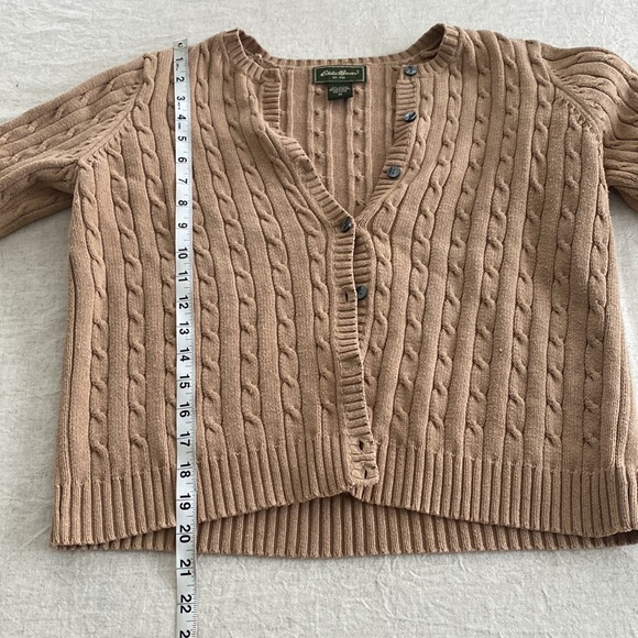 Eddie Bauer tan cable knit button up cardigan size m - Picture 7 of 7